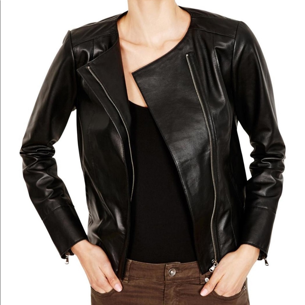 Ecru leather jacket SZ SM